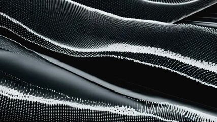 Wall Mural - A black and white image of a wave with a lot of dots. It feels like an abstract, futuristic image.