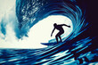 © MVProductions - Silhouette of surfer riding big wave barrel on the ocean