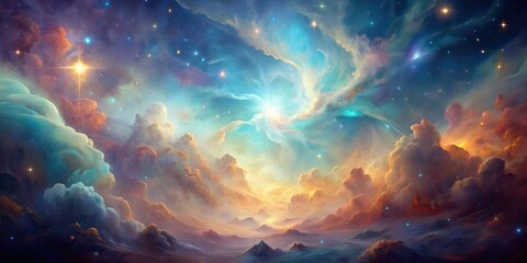 Wall Mural - ethereal painting of a nebula in soft pastel hues, creating a sense of awe and wonder , pastel, ethe