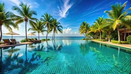 Canvas Print - Luxurious pool at a resort with crystal clear water and tropical landscape, resort, pool, luxury, relaxation, vacation