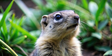 Poster - Curious little furry animal looking up with interest , curious, furry, small, adorable, cute, curious look, exploring, wildlife