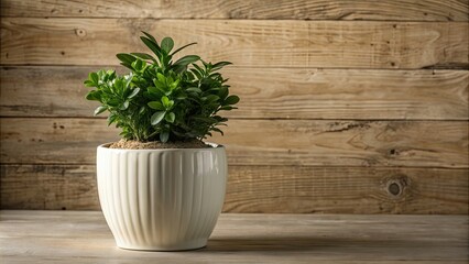 Canvas Print - A close-up shot of a green plant in a white ceramic vase, plant, green, foliage, nature, botanical, indoor, home decor