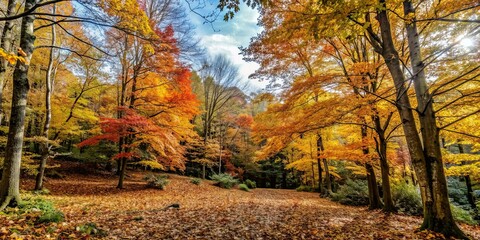 Poster - Vibrant autumn leaves in a peaceful forest setting, Autumn, fall colors, foliage, nature, trees, seasonal changes, beauty