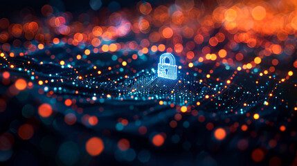 background digital padlock with connected line for internet security