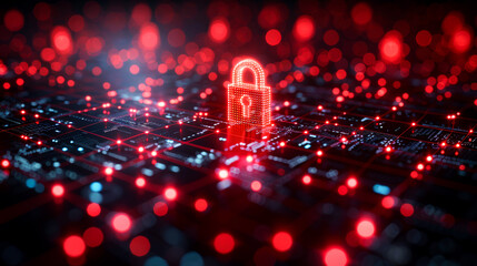 background digital padlock with connected line for internet security