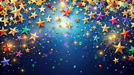 Poster - Stars with confetti falling in festive celebration, stars, confetti, falling, festive, celebration, party, sparkles, glitter