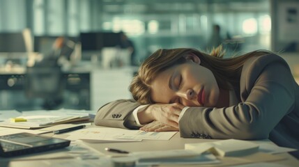 businesswoman sleeping at work in the office