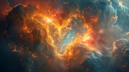 Wall Mural - A galaxy of heart is surrounded by a cloud of pink, blue and red.