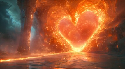 Wall Mural - A galaxy of heart is surrounded by a cloud of pink, blue and red.
