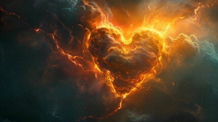 Wall Mural - A galaxy of heart is surrounded by a cloud of pink, blue and red.