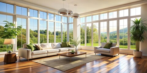 Canvas Print - Bright and airy living room with large windows, bright, airy, living room, large, windows, natural light, contemporary