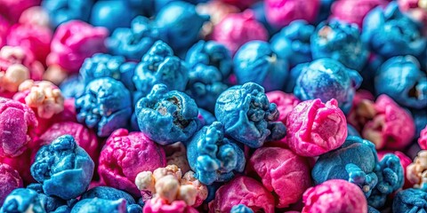 Canvas Print - Close-up of vibrant blue and pink popcorn, snack, food, colorful, trendy, close-up, popcorn kernels, pink and blue, vibrant