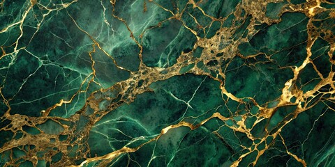 Canvas Print - Dark emerald green marble background with golden veins, marble, dark green, emerald, background, texture, luxury