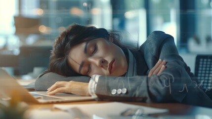 businesswoman sleeping at work in the office