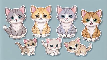 Wall Mural - Adorable stickers of playful kittens in soft pastel colors , cute, kittens, animals, stickers, pastel, adorable, sweet, feline