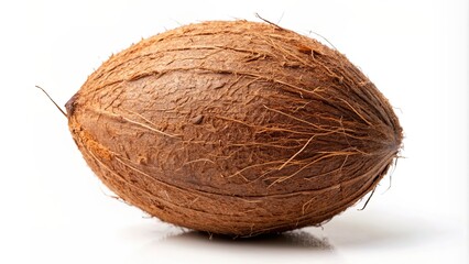 Poster - Close-up of a ripe coconut with a textured shell, isolated on a white background, coconut, tropical, fruit, exotic, food, healthy