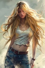 Wall Mural - The Blonde Girl with Long Hair - Ultra Detailed