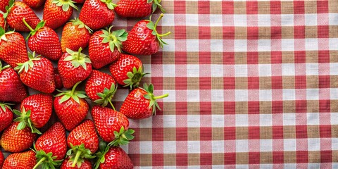 Sticker - Strawberries arranged beautifully on a checkered tablecloth, fresh fruit, summer, red, juicy, picnic, refreshing