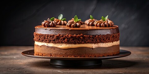 Wall Mural - Rich and decadent chocolate cake with creamy texture , chocolate, cake, dessert, indulgent, sweet, delicious, cocoa