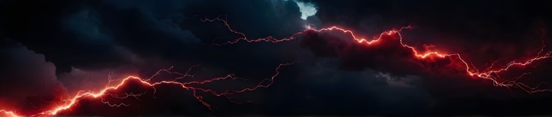 Wall Mural - Ultrawide abstract red lightning cloud background full screen banner