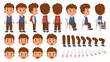 © Rudzhan - Schoolboy constructor set. Boy in school uniform. Kid in different poses and angle of views. Legs, arms and heads to create animation. Flat vector collection isolated on white background