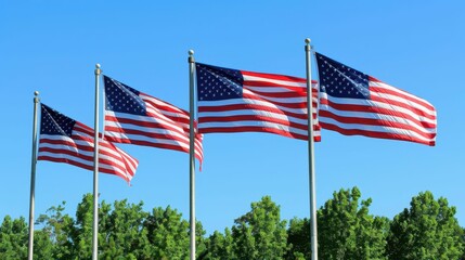 Wall Mural - american flags waving patriotic stars and stripes national holiday celebration