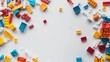 © 路加 石 - White background with white space in the center of the picture. A bunch of colorful bricks are scattered around. The colorful world of bricks: Diversity and unique charm