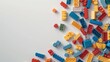 © 路加 石 - White background with white space in the center of the picture. A bunch of colorful bricks are scattered around. The colorful world of bricks: Diversity and unique charm