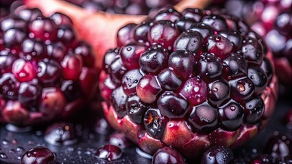 Poster - Close-up of juicy pomegranate seeds with drops of water , pomegranate, fruit, seeds, fresh, ripe, red, antioxidant