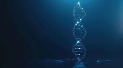 hologram of a double helix of dna in on the dark blue background.