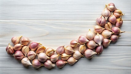 Wall Mural - Curved, beautiful arrows formed by garlic cloves , garlic, food, fresh, aroma, culinary, ingredient, organic, healthy