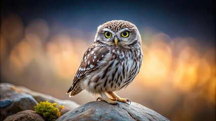 Wall Mural - A cute little owl sitting on a textured rock , owl, bird, small, wildlife, nature, perched, rock, feathers, eyes, beak, adorable