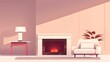 © Alpha - A warm, inviting living room with soft lighting, plush furniture, and a roaring fireplace, forming a cozy mood perfect for relaxation, flat design illustration