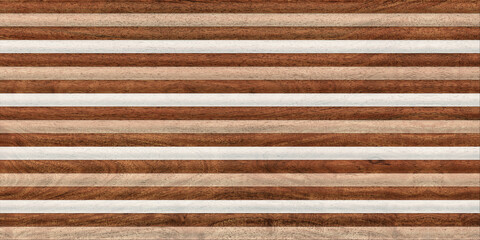 Brown wood panel repeat texture. Realistic vector timber dark striped wall background. Bamboo textured planks banner. Parquet board surface. Oak floor tile. Metal line shape fence