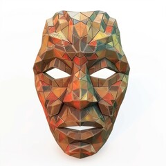 Poster - 3D Render, Low Poly style of ancient mask artifact, on isolated white background, Generative AI