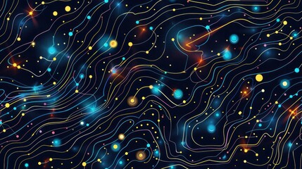 Sticker - Abstract Night Sky with Glowing Lines and Dots