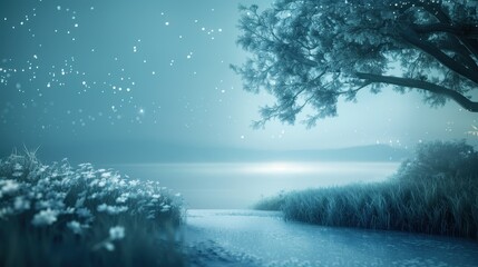 Canvas Print - a serene and peaceful scene of a river with a tree in the foreground