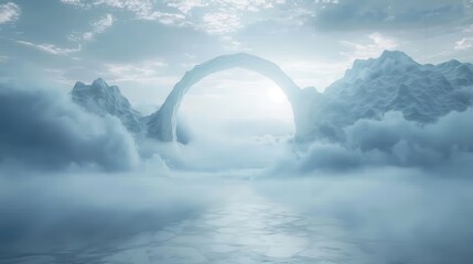 Canvas Print - a large, white, cloud-filled sky with a mountain range in the background