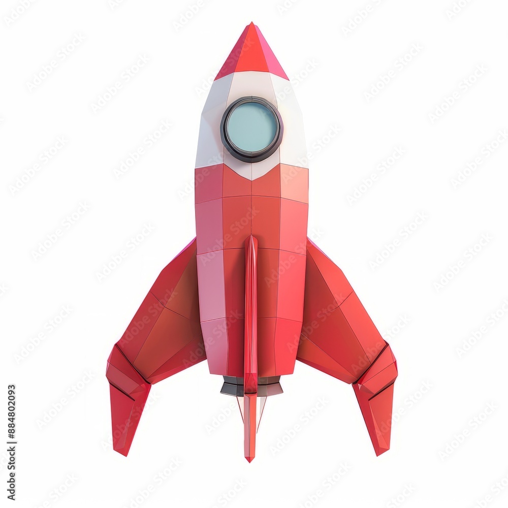 3D Render, Low Poly style of toy rocket vehicle, on isolated white ...