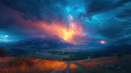 Sticker - Lightning Storm Over Mountains