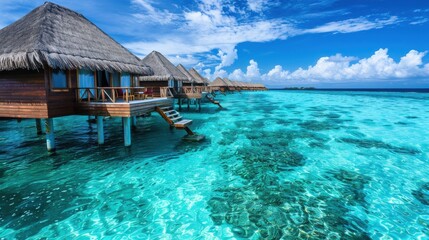 Wall Mural - Overwater Bungalows on a Sunny Day in the Maldives