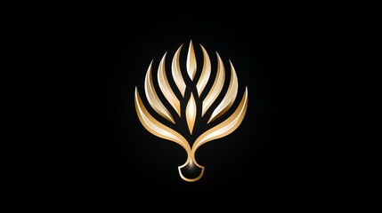 Wall Mural - Elegant Golden Symbol with Curved and Symmetrical Shapes on Black Background