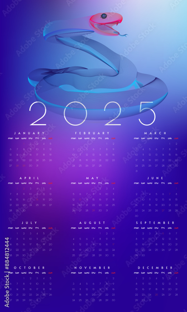 2025 Calendar 2025 year of snake simple calendar one sheet calender 2025 Calendar 2025 year of snake simple calendar one sheet calender