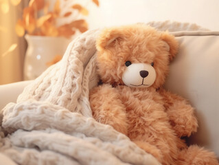 Wall Mural - teddy bear in bed