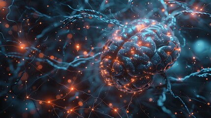 Wall Mural - futuristic modern human brain digital structure for neurology intelligence innovation science techno