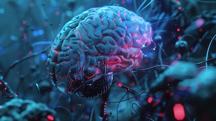 Wall Mural - digital human brain with futuristic modern connection network technology. ai generated