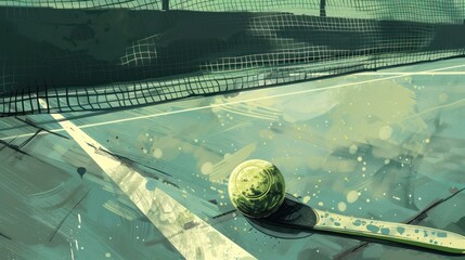 Wall Mural - Tennis Ball and Racket on a Court