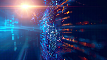 Bright light illuminating a developer programming and coding technology and website design for social world safety cyberspace concept with