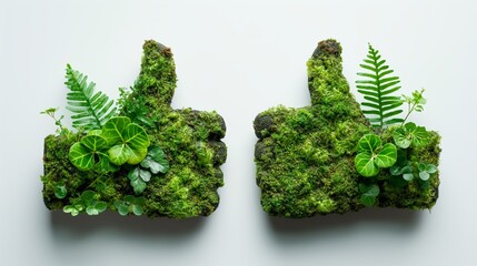 Thumbs Up for Nature: A Green Thumbs Up Symbol Made of Moss and Plants