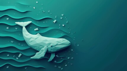 Poster - A paper cutout of a whale swimming in the ocean